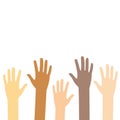 Set of hands symbolizing a team or teamwork. Business, inclusion and voluntary concept.